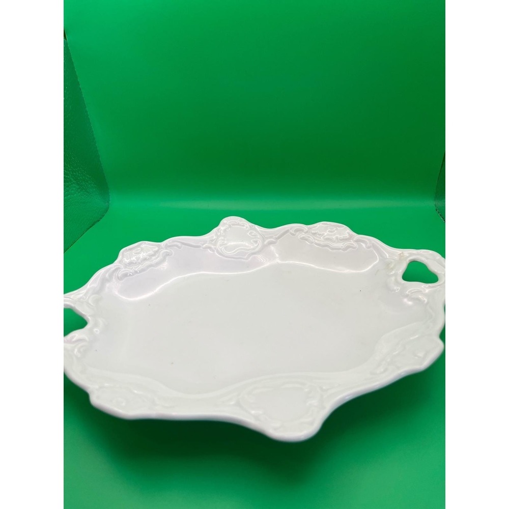 Freddie G White Ceramic Serving Platter Embossed Scroll Scalloped Tray 10 Inch‎